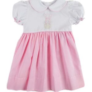 Baby 3 M pink dress with hand embroidered bunny & knitted sweater ,mint